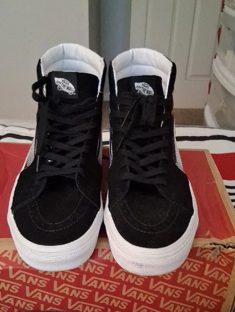Vans Men’s Black and White High-Top Skate Sneakers